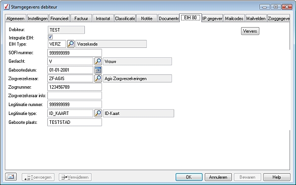 Screendump stamgegevens debiteur met EIH module